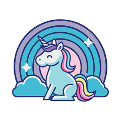 Unicorn and rainbow dreamy fantasy world illustration