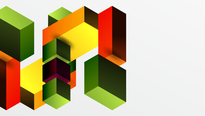 Obraz premium Sleek abstract design featuring isometric 3D blocks in a clean, modern composition. Perfect for tech-inspired themes, with vibrant colors and geometric precision