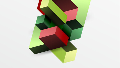Fototapeta premium Sleek abstract design featuring isometric 3D blocks in a clean, modern composition. Perfect for tech-inspired themes, with vibrant colors and geometric precision