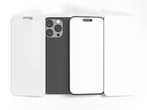 Smartphone mockup with social media stories interface mockup. Mobile app page template for creative design showcase user carousel post feed. Minimal design interface template