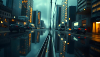 Obraz premium Night City Reflections: A Glimpse Through Glass