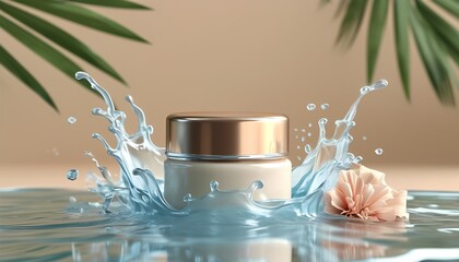 Refreshing skincare splash moisturizer jar indoor setting serene environment close-up view hydration concept