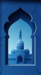 Fototapeta premium Mosque View Through Arch Islamic Architecture Ramadan Eid