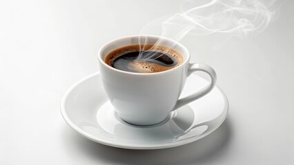 Obraz premium Aromatic Steam Rising from a Cup of Freshly Brewed Coffee on a Saucer