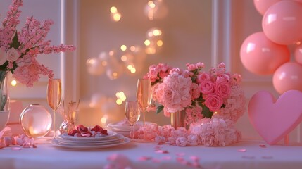 Romantic pink floral table setting