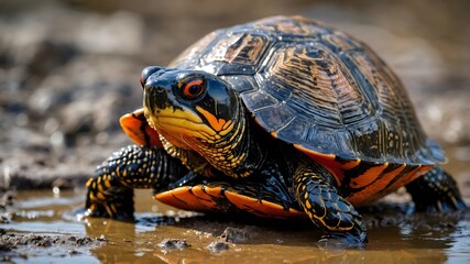 Obraz premium A Splash of Color: Meeting the Alabama Red-Bellied Cooter