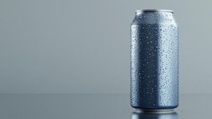 Refreshing beverage can with water droplets studio setting high-quality product photography minimalist background