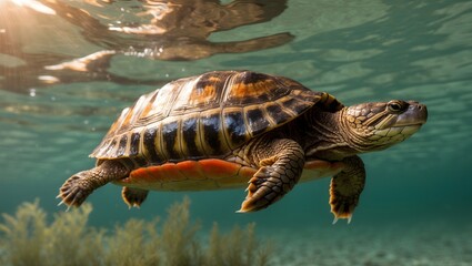 Elegant Glide: The Alabama Red-Bellied Cooter in Pristine Waters