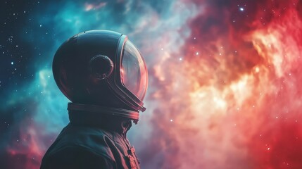 Astronaut gazing at a vibrant cosmic nebula