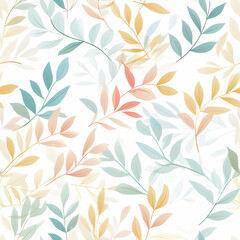 A soft, pastel-colored pattern of leaves on a white background for design purposes.