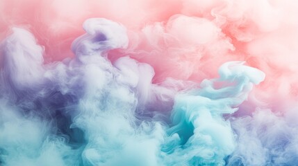 Fototapeta premium An abstract pastel background with soft clouds and swirling smoke in soothing shades of pink, blue, and purple, creating a tranquil atmosphere with plenty of space for custom text or design elements. 