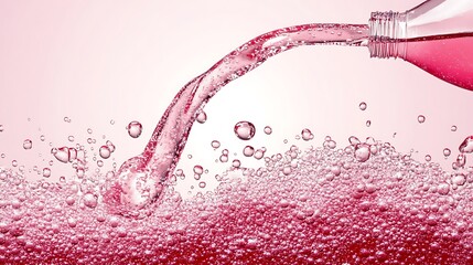 Pink Liquid Pouring From Bottle Creates Bubbles