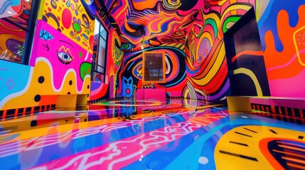 A quirky doodle with bold lines and vibrant colors, adding a playful and artistic vibe to the studio, filled with creativity and imagination.