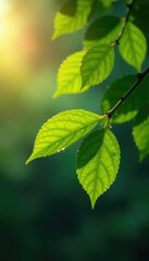 A tree's leaves glisten with raindrops in the morning light, light, tree