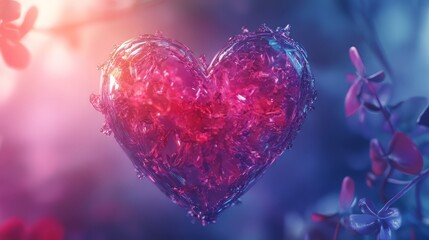 Crystal heart in a vibrant garden