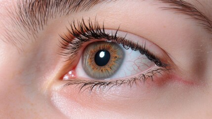 Obraz premium Close up red eye infection. Pinkeye Ophthalmology disease. Seasonal Allergic Conjunctivitis inflamation