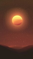 Obraz premium Orange Planet Rises Over Dark Mountain Range