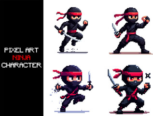 Pixel art of an ninja character. 8 bit