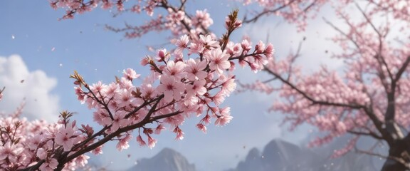 Fototapeta premium Soft pink sakura blossoms floating in the air, soft, wonder, magic, nature