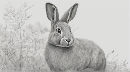 Antique Retro Rabbit pencil Sketch