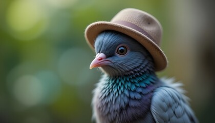 Obraz premium A cute baby pigeon with a hat 