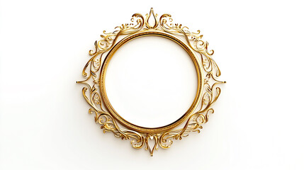 Golden vintage picture frame with intricate details on a white background