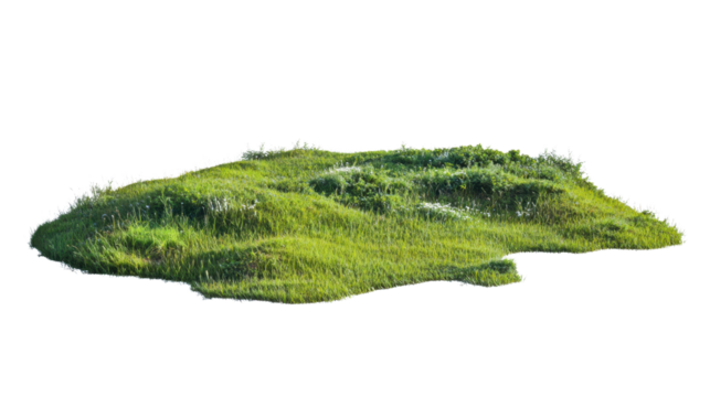 Lush green grassy hillock isolated on transparent background