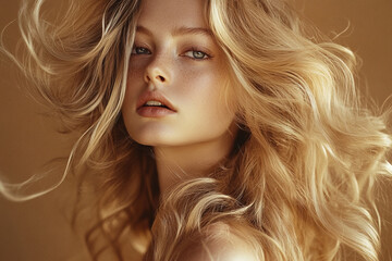Naklejka premium Beautiful blonde woman with wavy hairstyle