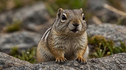 Fototapeta premium Close Encounters: A Northern Idaho Ground Squirrel on Stone