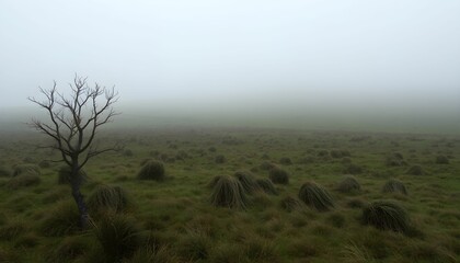 Fototapeta premium Solitary Sentinel in the Misty Moorland
