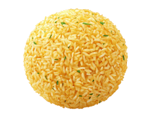 Yellow rice ball with herbs, isolated on transparency background, showcasing realistic texture and vibrant color. Perfect for culinary presentations or food related designs