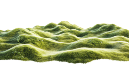 Green grassy hills forming a beautiful landscape on transparent background