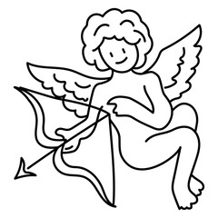 cupid with Archer. vector doodle outline  illustration