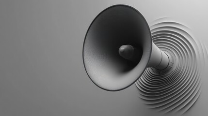Grey megaphone announcement, sound waves, communication