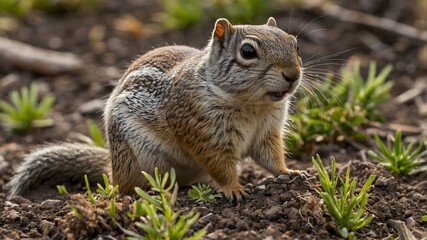 Obraz premium Diligent Digger: A Northern Idaho Ground Squirrel in Action