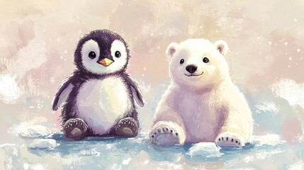 Adorable Penguin and Polar Bear Friends in Arctic Wonderland