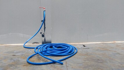 Blue hosepipe for watering plants