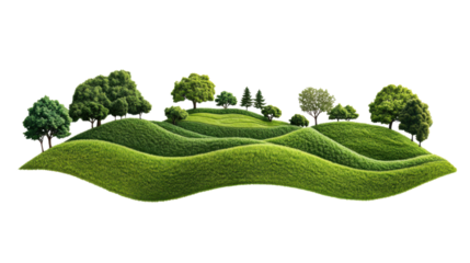 Green hills with trees growing on transparent background representing environmental conservation