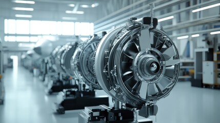 Fototapeta premium Aeronautics research lab assembling advanced aircraft engines.