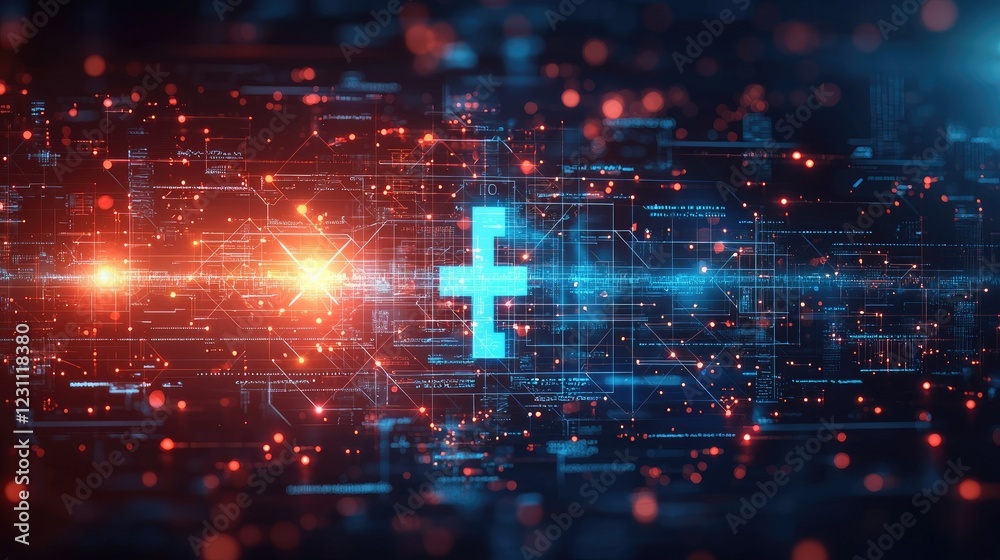 Poster abstract digital network data visualization with cross symbol