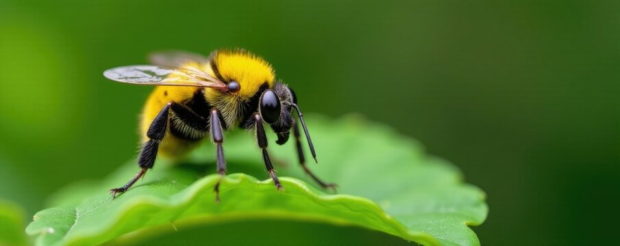 Gelbbindige furchenbiene halictus scabiosae on a leaf, plant, insect, insect photography