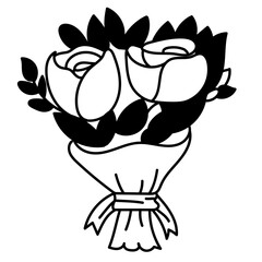 pink rose with ribbon. vector doodle illustration