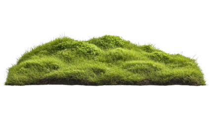 Lush green grass patch forming a small hill on transparent background