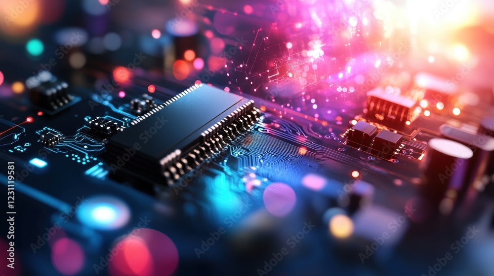 Poster computer chip with intricate circuit design showcasing technology and electronics components