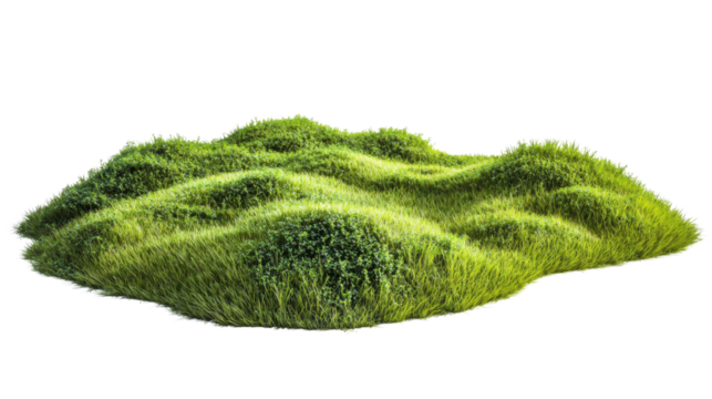 Green grass patch forming gentle hills on transparent background