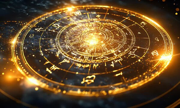 Glowing Zodiac Wheel, Astrology, Mysticism, Space Background