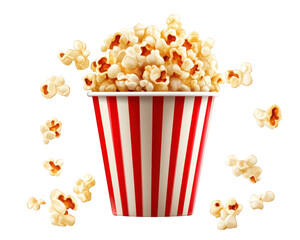 Delicious popcorn in classic red and white striped bucket, perfect for movie nights and snacks. fluffy kernels are bursting with flavor and fun