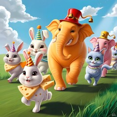 Fototapeta premium Cheese Animal Parade: A Whimsical March of Dairy Creatures