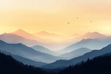 Obraz premium Serene Mountain Landscape at Dawn with Soft Orange and Blue Hues