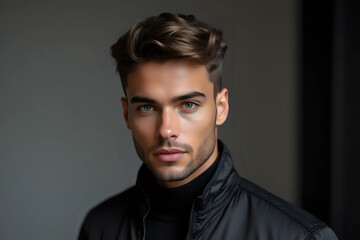 Fototapeta premium handsome man black jacket fashion hairstyle close-up attractive look model.